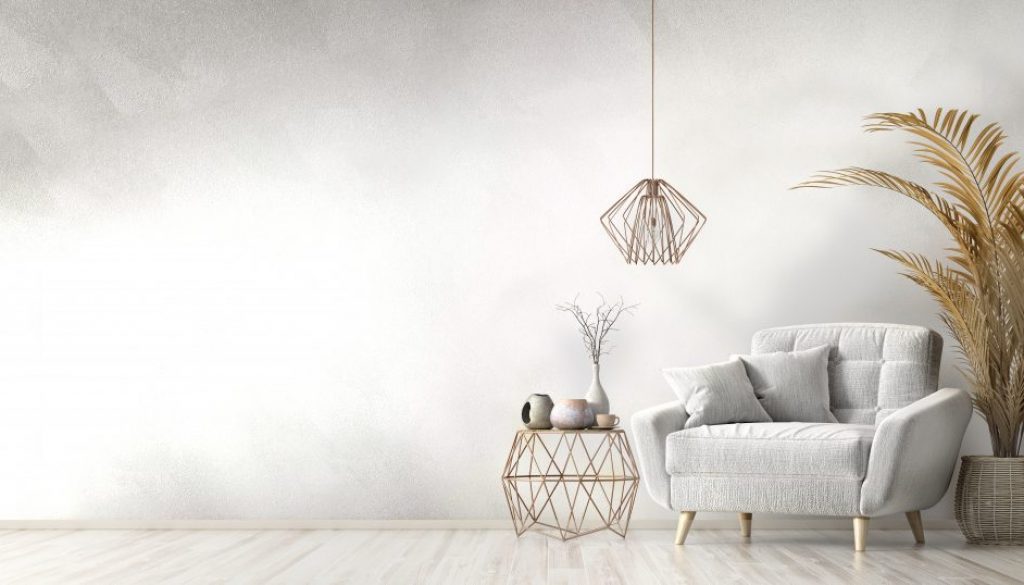 Interior with armchair and coffee table 3d rendering