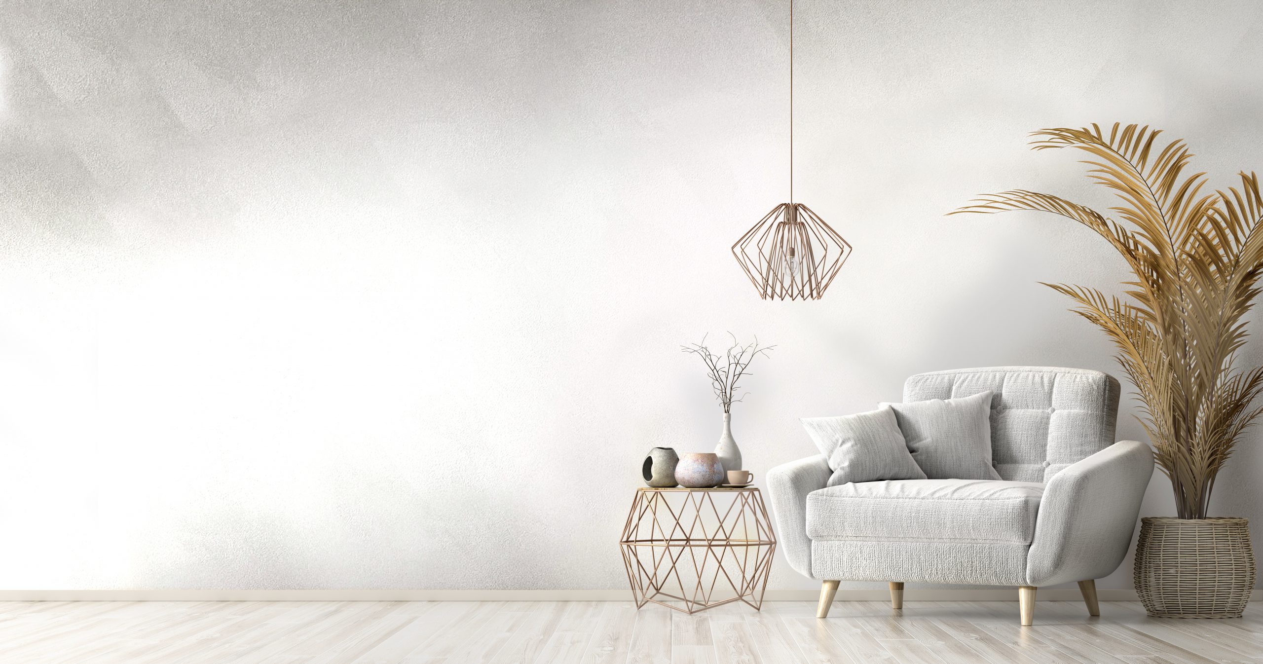 Interior with armchair and coffee table 3d rendering
