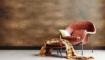 Living room dark grey interior wall mock up with cognac brown co