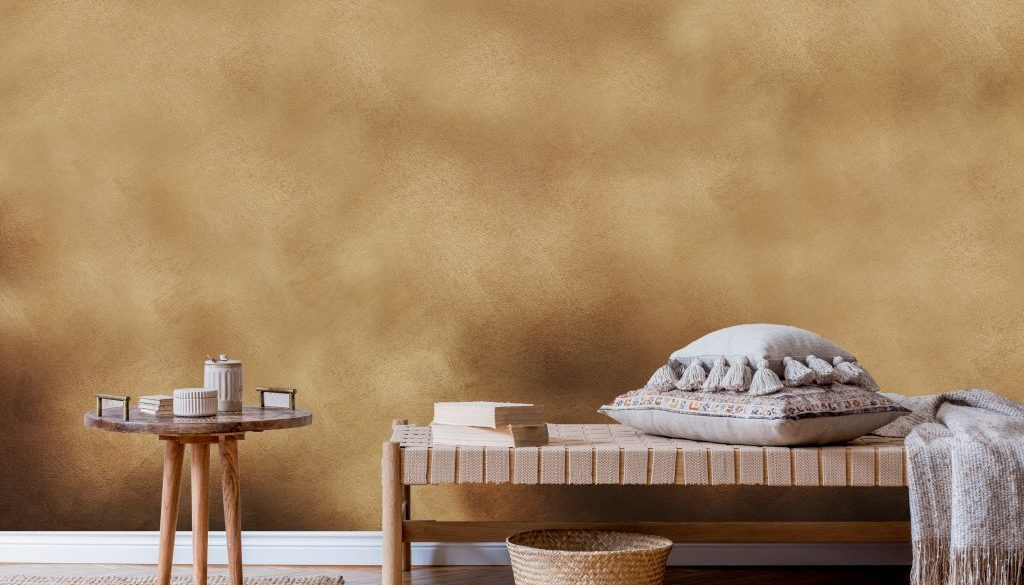 Minimalistic composition of oriental living room with chaise lon