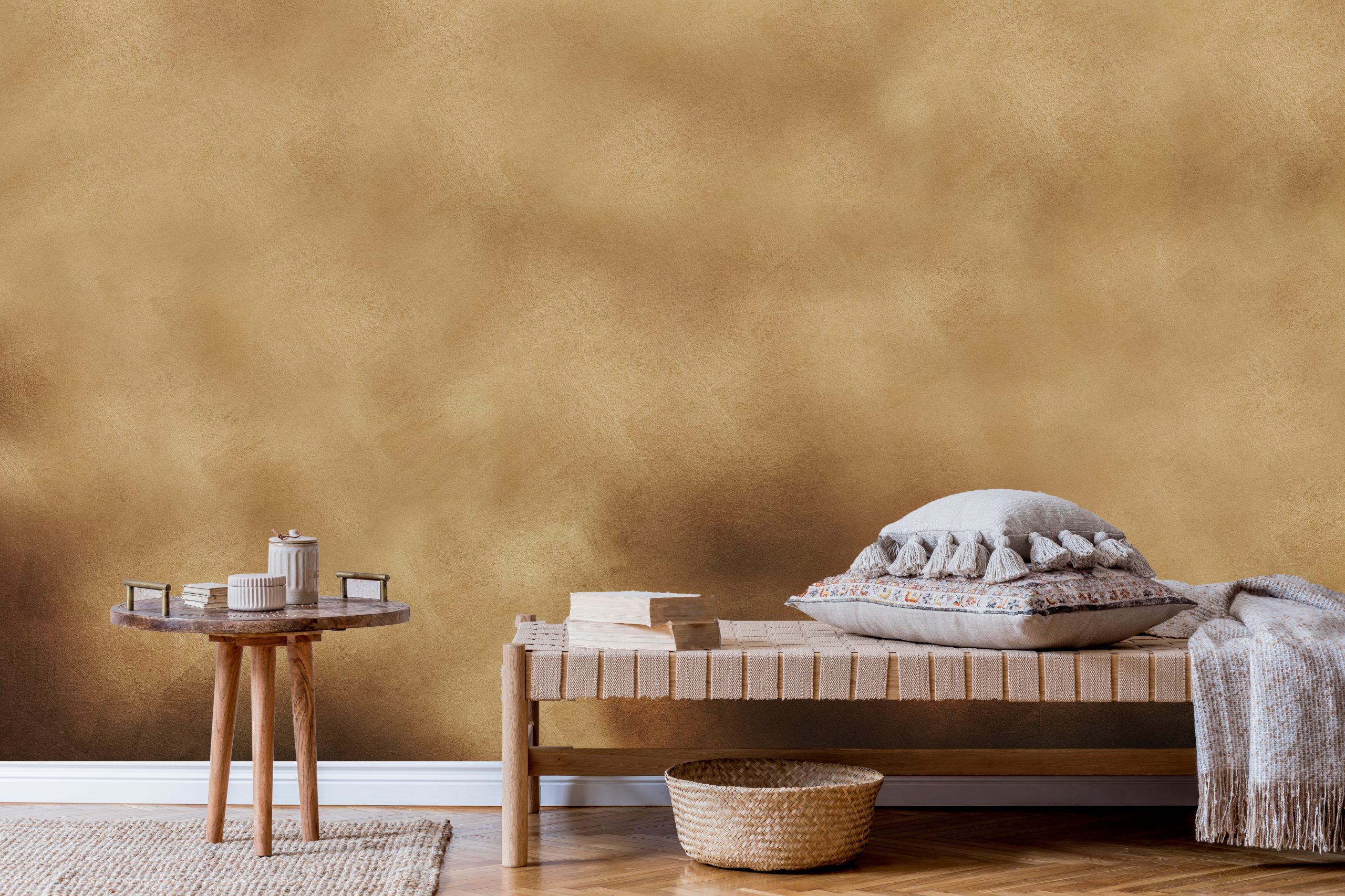 Minimalistic composition of oriental living room with chaise lon